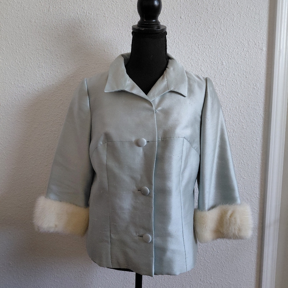 Vtg 1970s George Brown Originals  California Silk Mink Real Fur Cufs Blazer